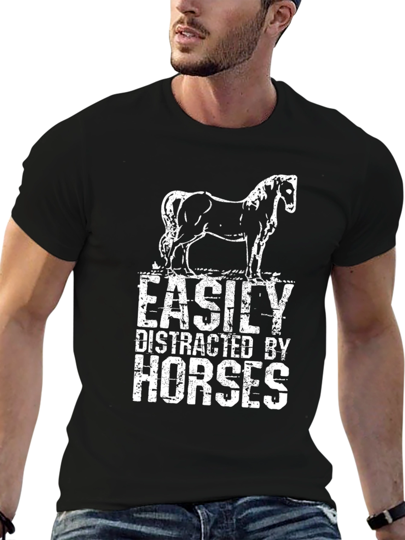Easily Distracted by Horses Black Graphic T-Shirt