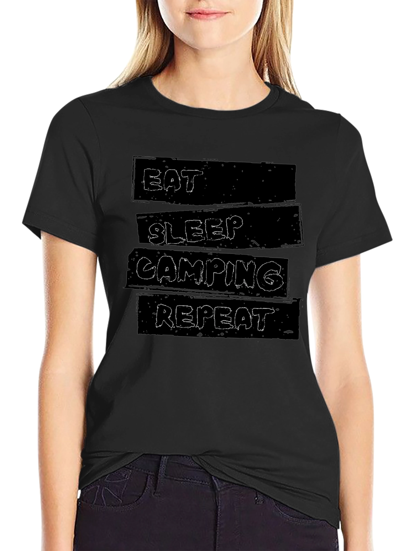 Eat Sleep Camping Repeat Black T-Shirt