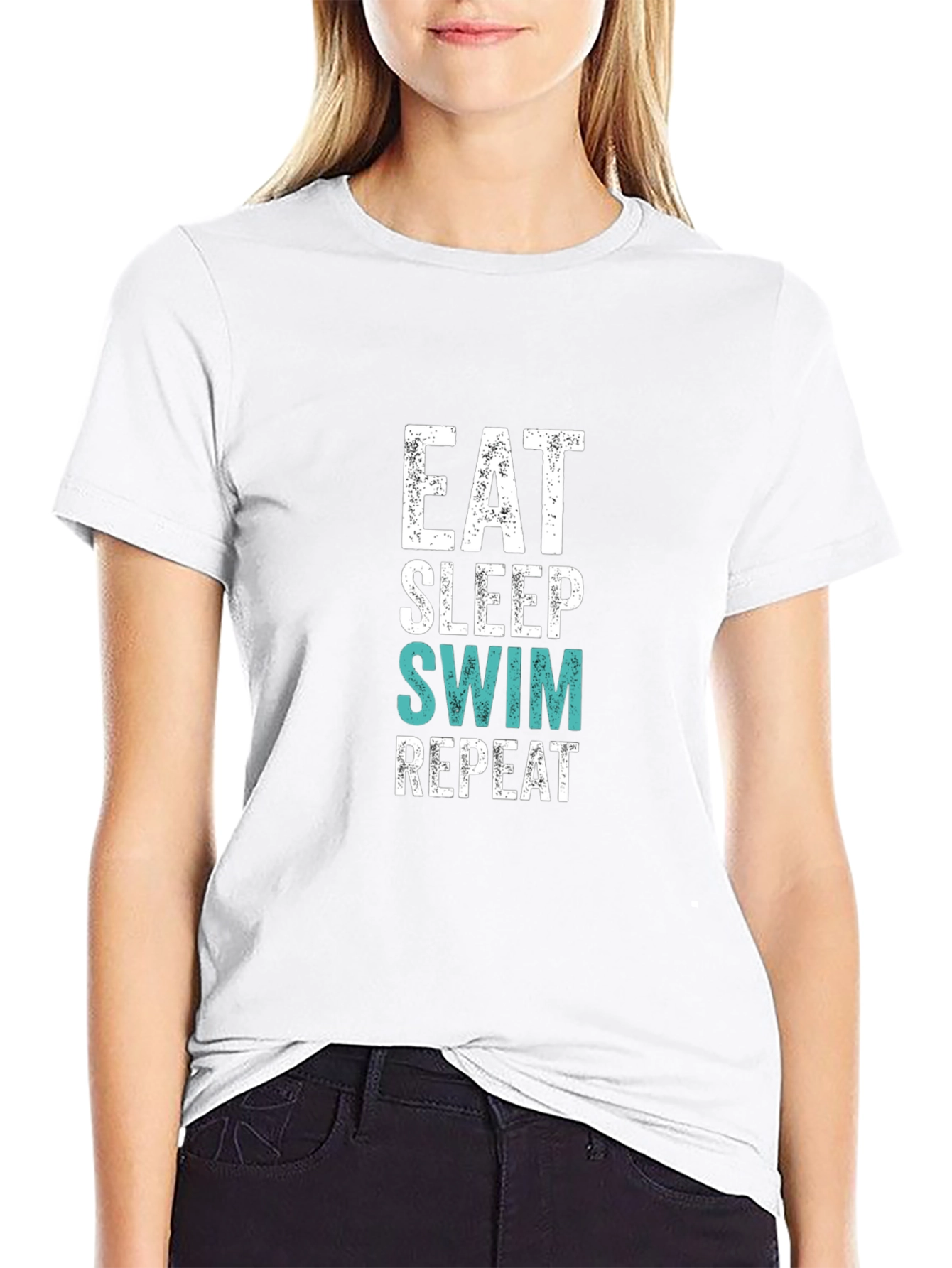 Eat Sleep Swim Repeat Graphic Tee - Black