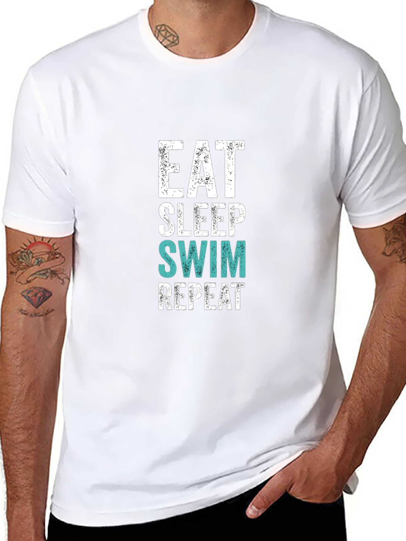 Eat Sleep Swim Repeat Graphic Tee - Black