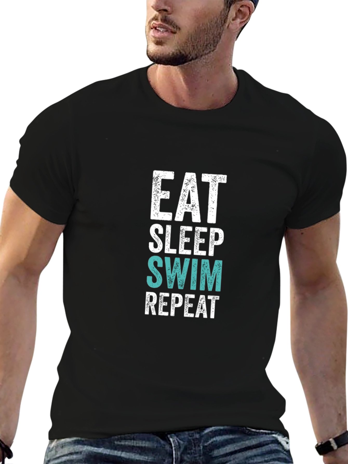 Eat Sleep Swim Repeat Graphic Tee - Black
