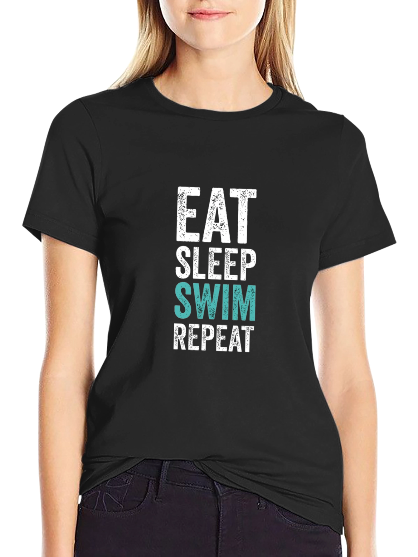 Eat Sleep Swim Repeat Graphic Tee - Black