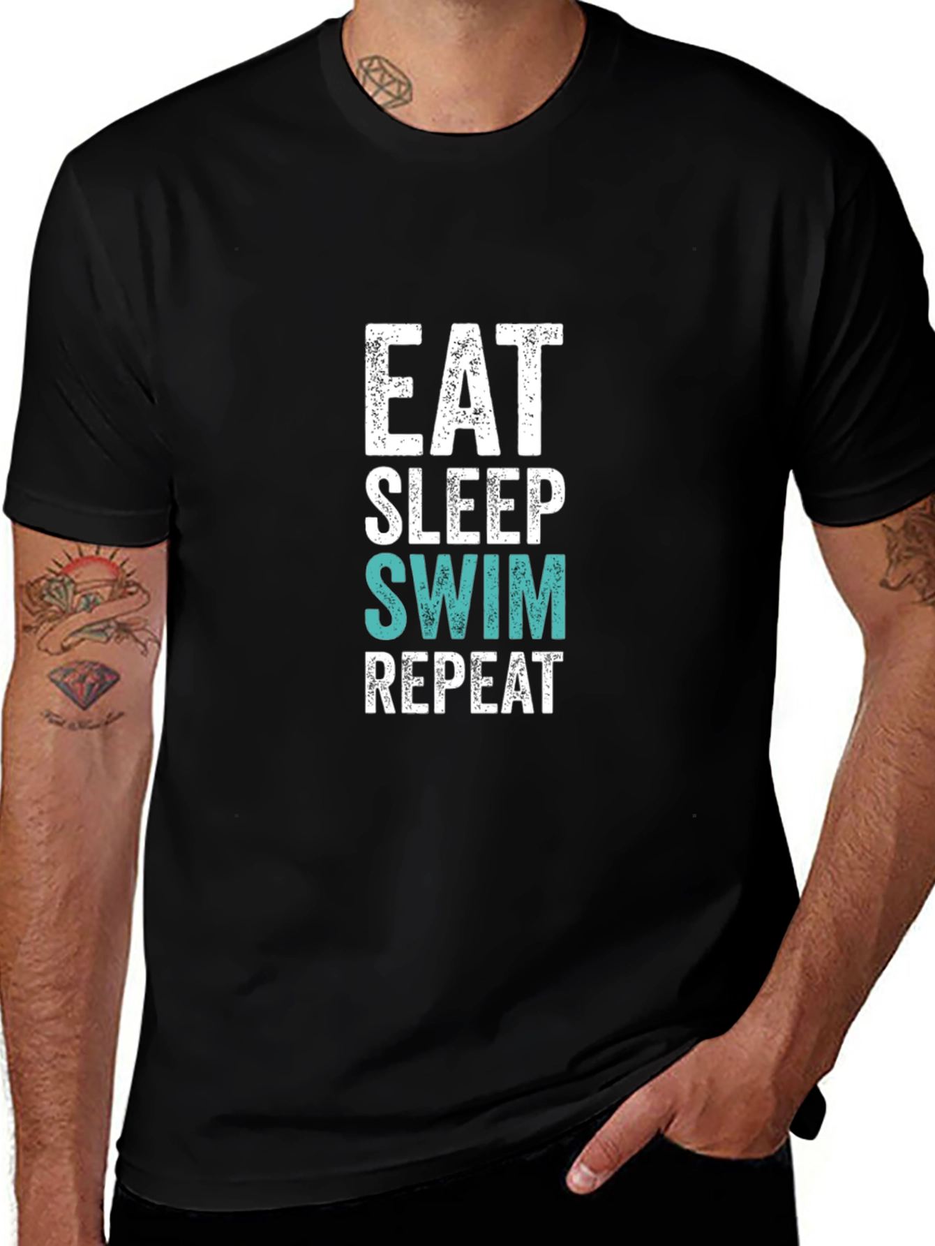 Eat Sleep Swim Repeat Graphic Tee - Black