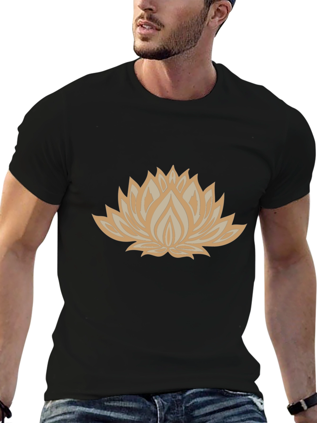 Black Tee with Lotus Flower Graphic