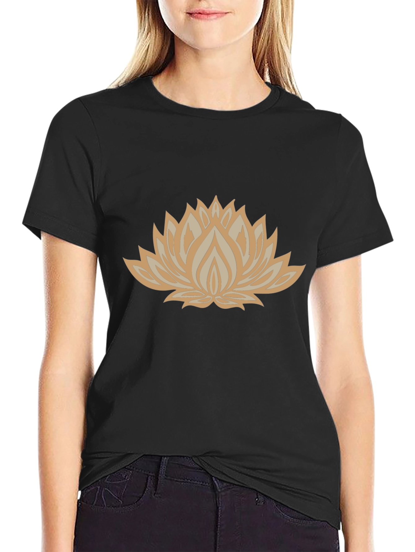 Black Tee with Lotus Flower Graphic