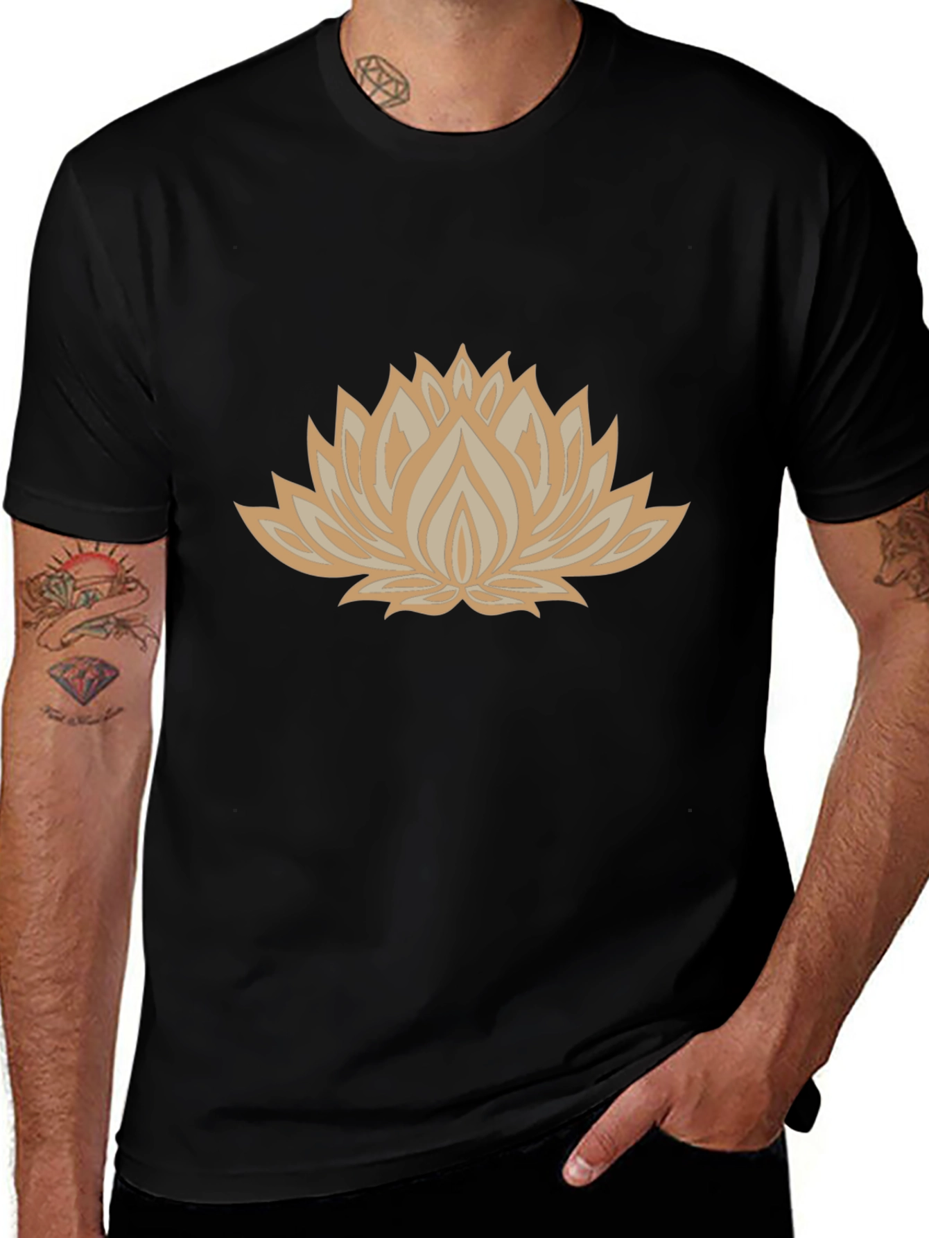 Black Tee with Lotus Flower Graphic