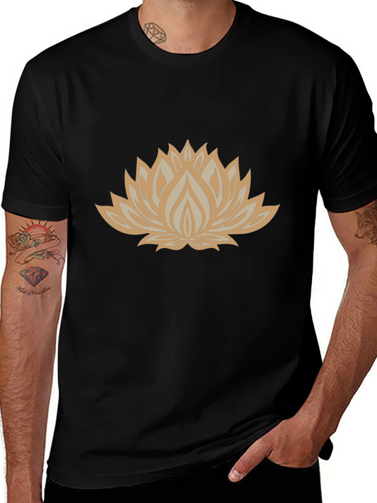 Black Tee with Lotus Flower Graphic
