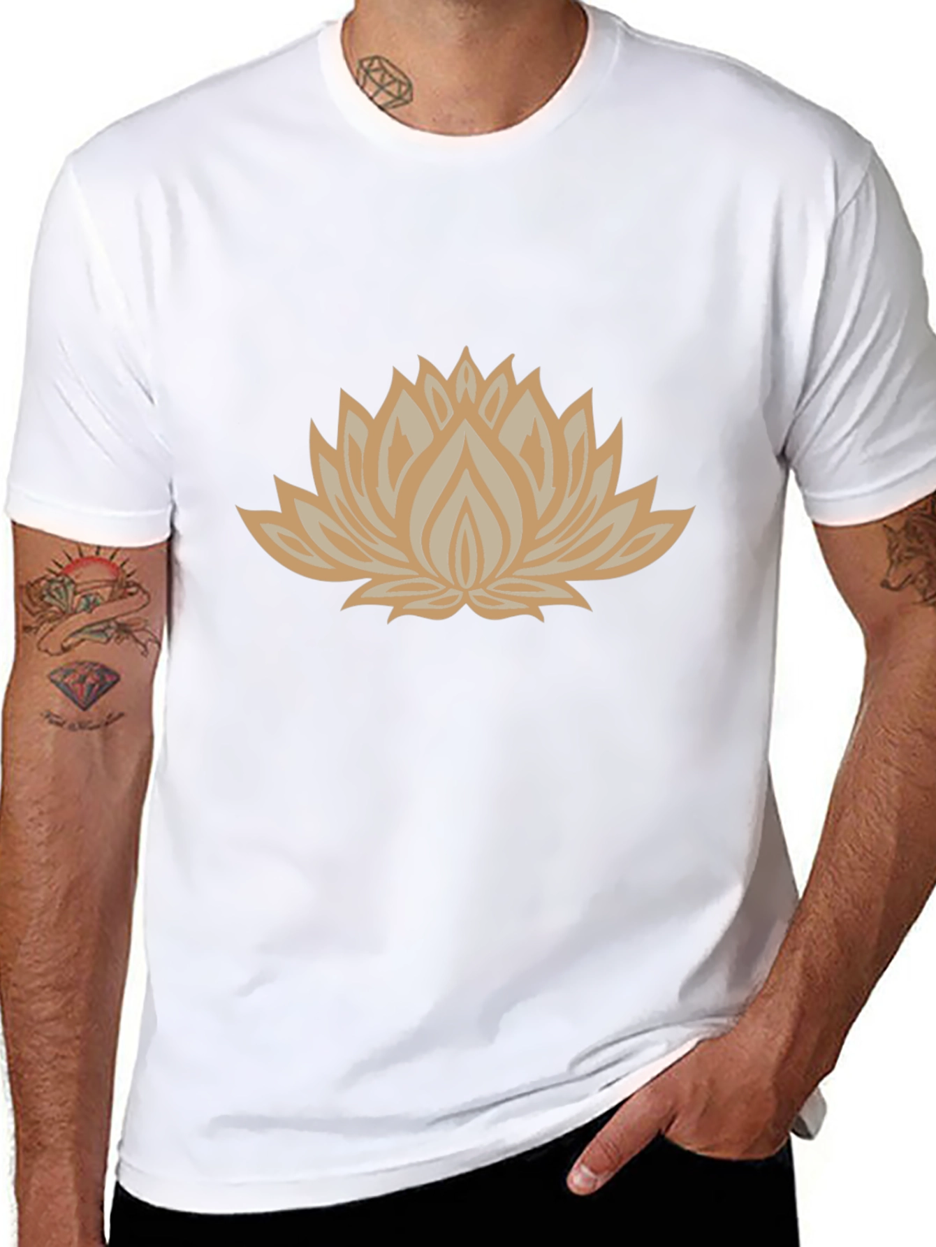 Black Tee with Lotus Flower Graphic