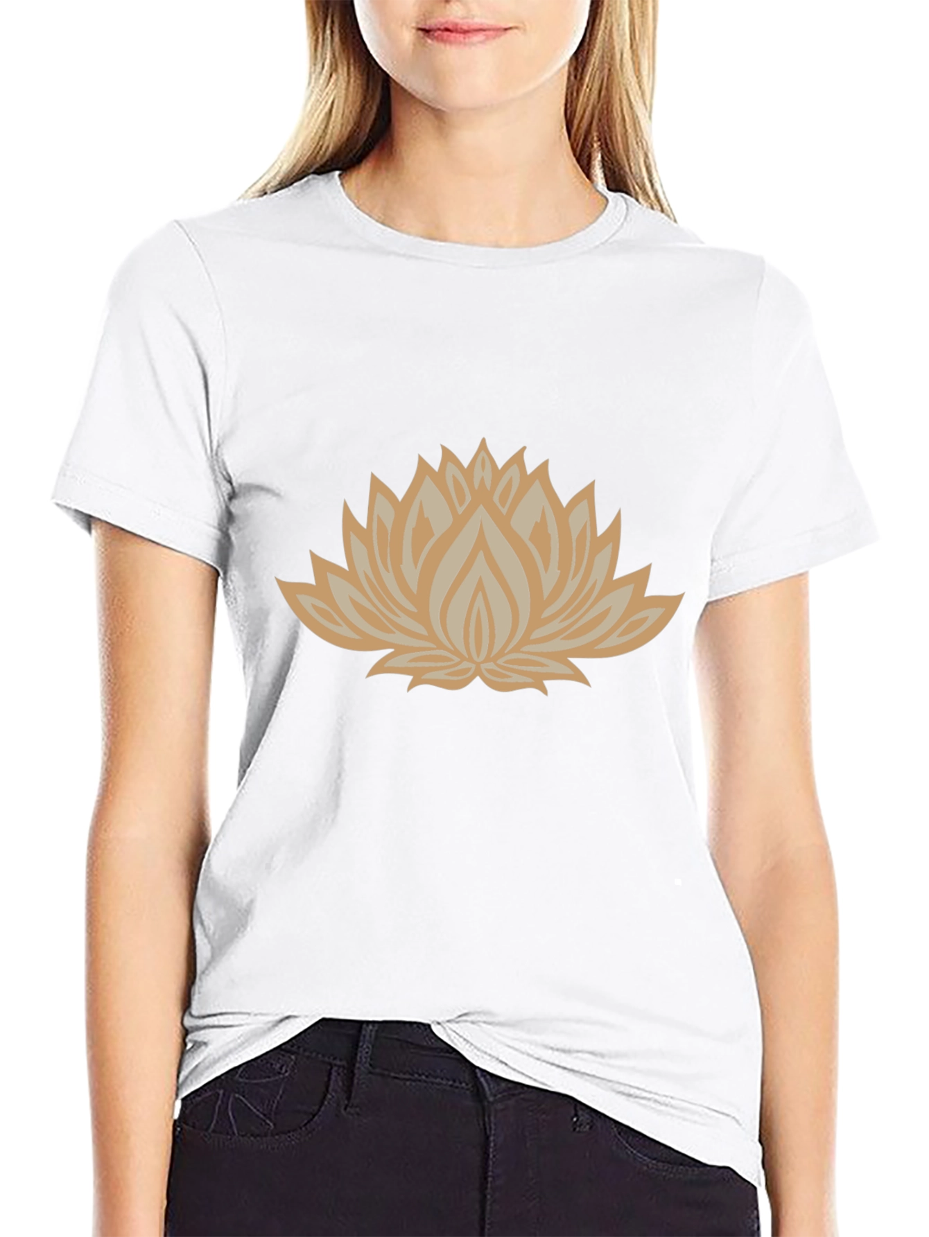 Black Tee with Lotus Flower Graphic