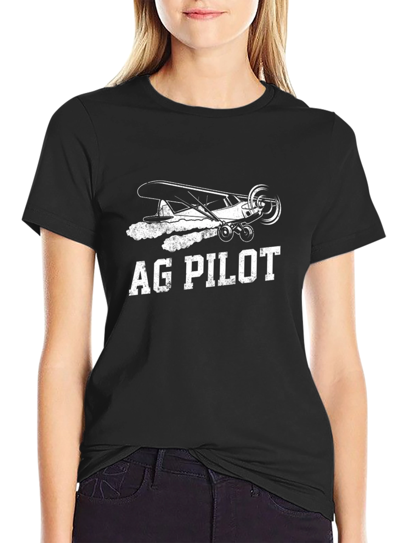 Ag Pilot Black T-Shirt Aviation Plane Crop Duster Tee
