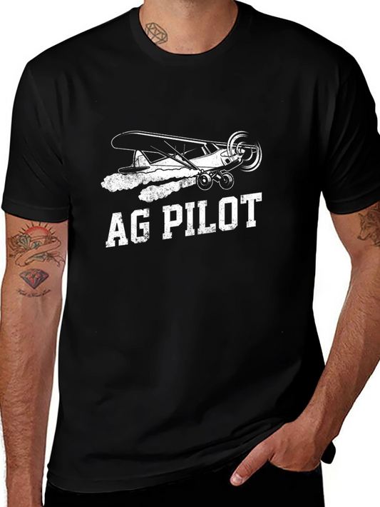 Ag Pilot Black T-Shirt Aviation Plane Crop Duster Tee