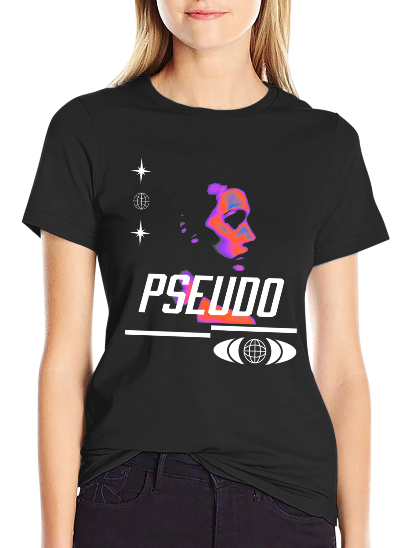 Pseudo Graphic Black T-Shirt