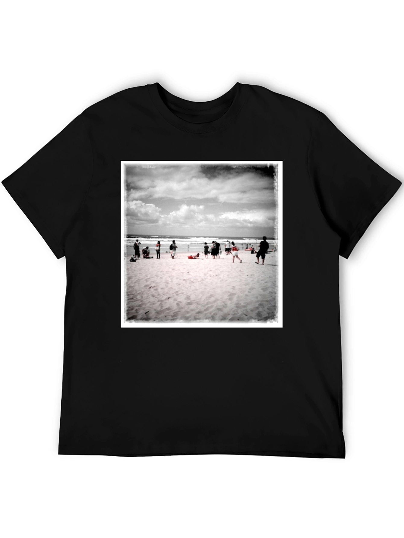 Beach Scene Graphic Tee - Black Cotton T-Shirt