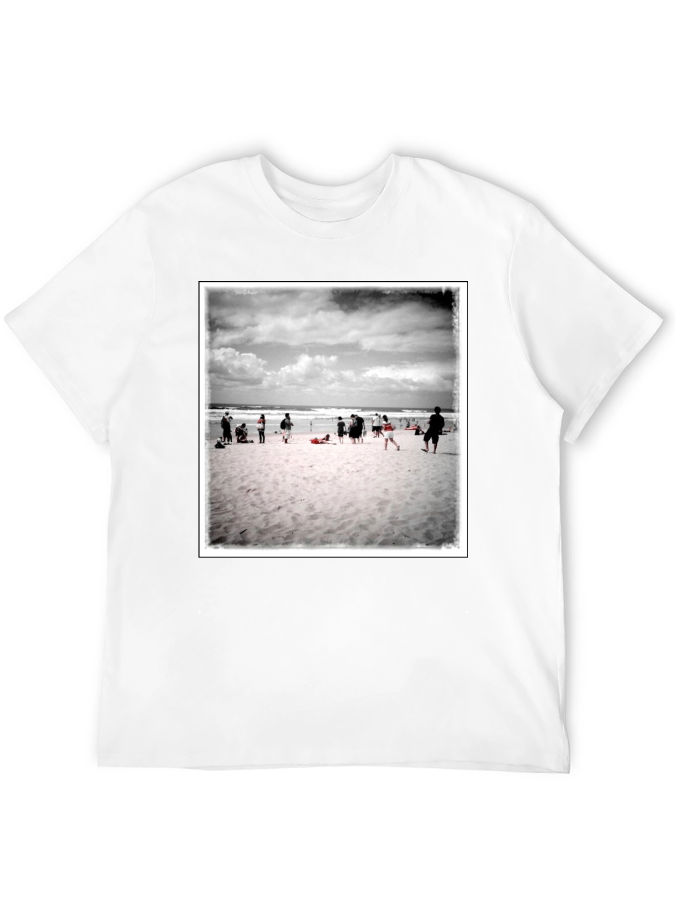 Beach Scene Graphic Tee - Black Cotton T-Shirt