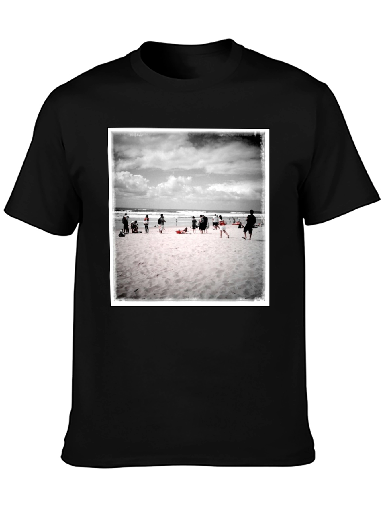 Beach Scene Graphic Tee - Black Cotton T-Shirt