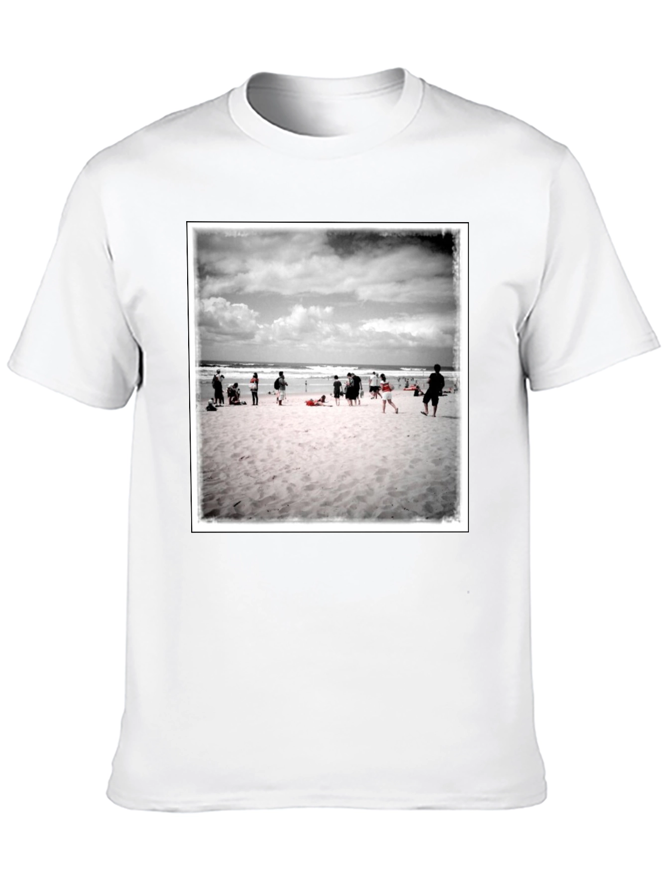 Beach Scene Graphic Tee - Black Cotton T-Shirt