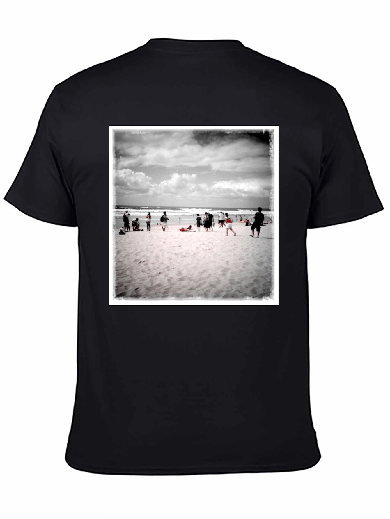 Beach Scene Graphic Tee - Black Cotton T-Shirt