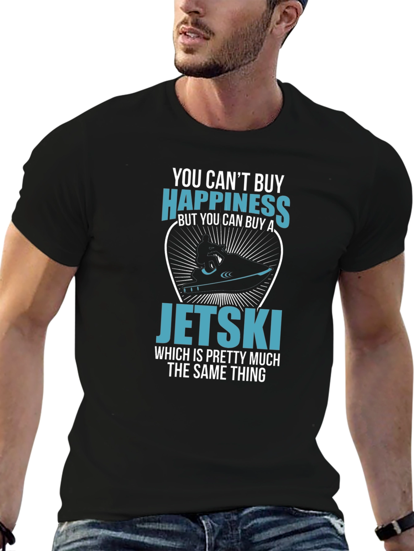 Funny Jetski Happiness T-Shirt - Black