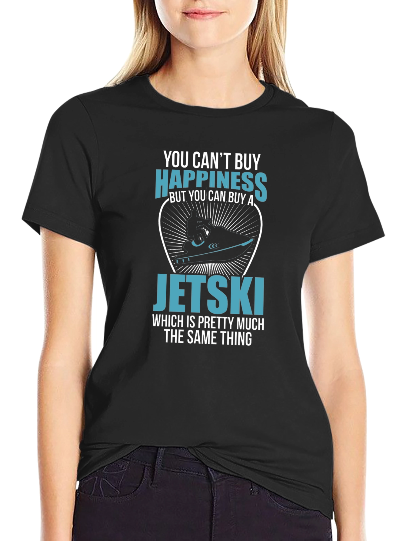 Funny Jetski Happiness T-Shirt - Black