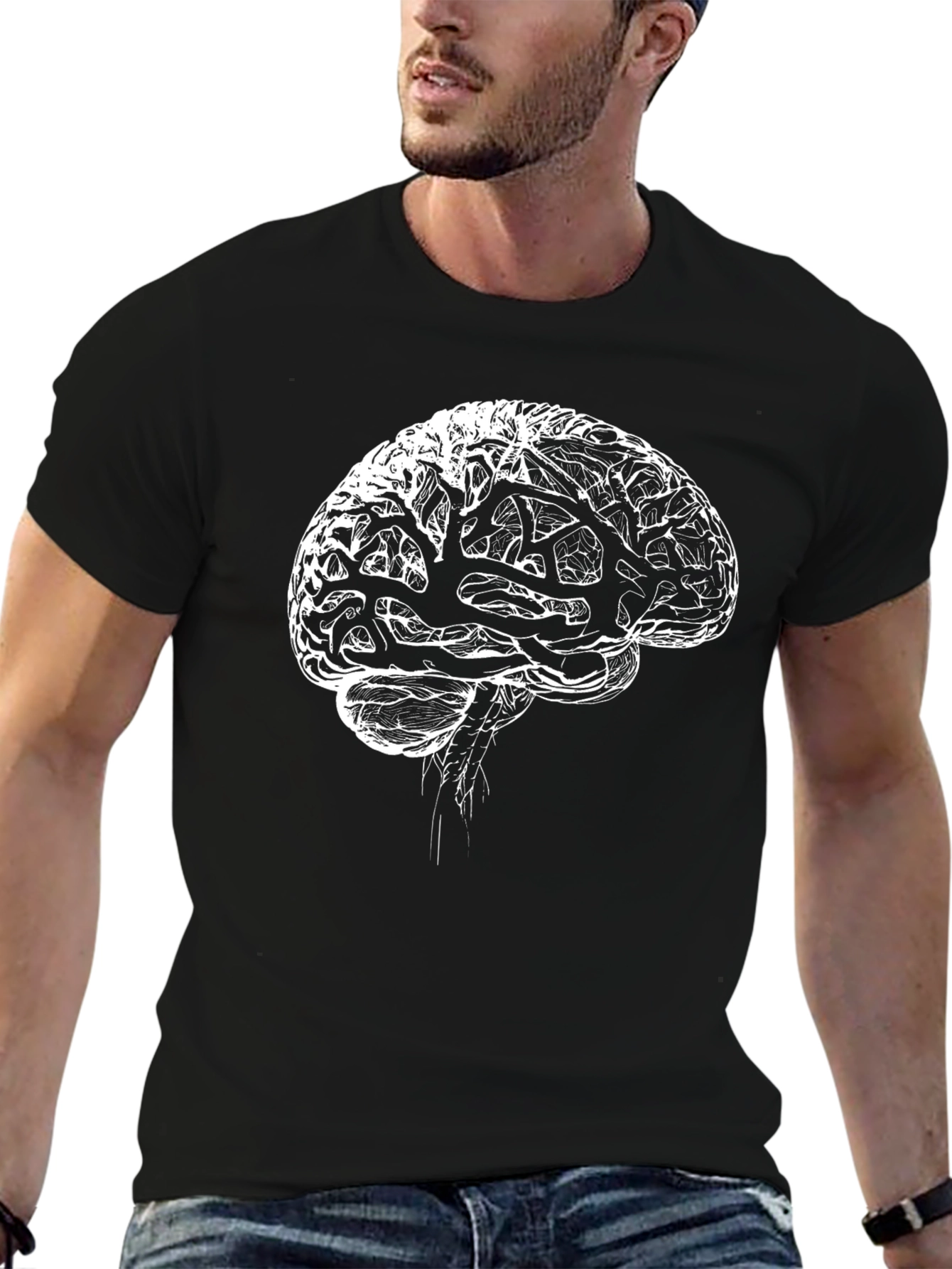 Brain Graphic Tee - Black Cotton T-Shirt