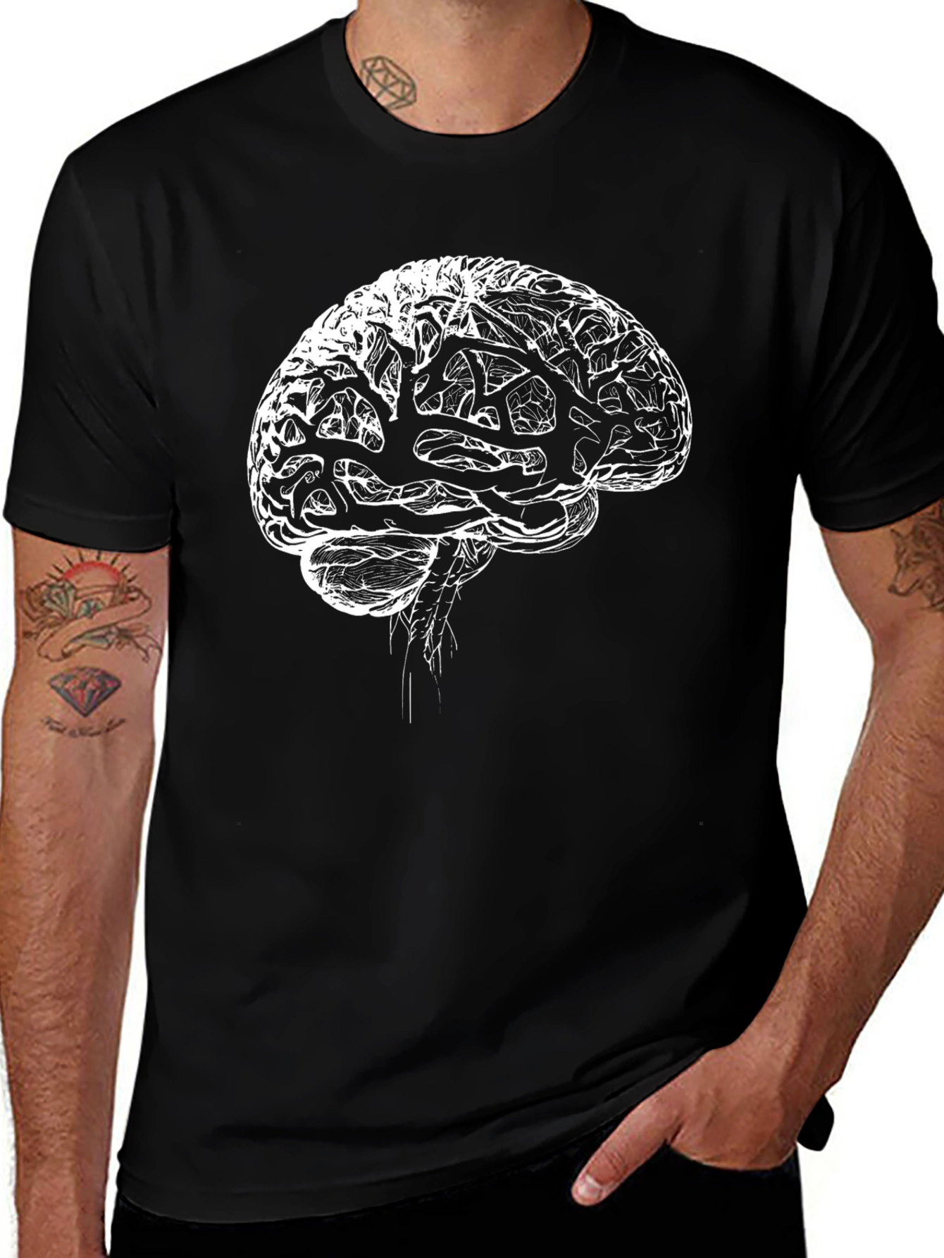 Brain Graphic Tee - Black Cotton T-Shirt
