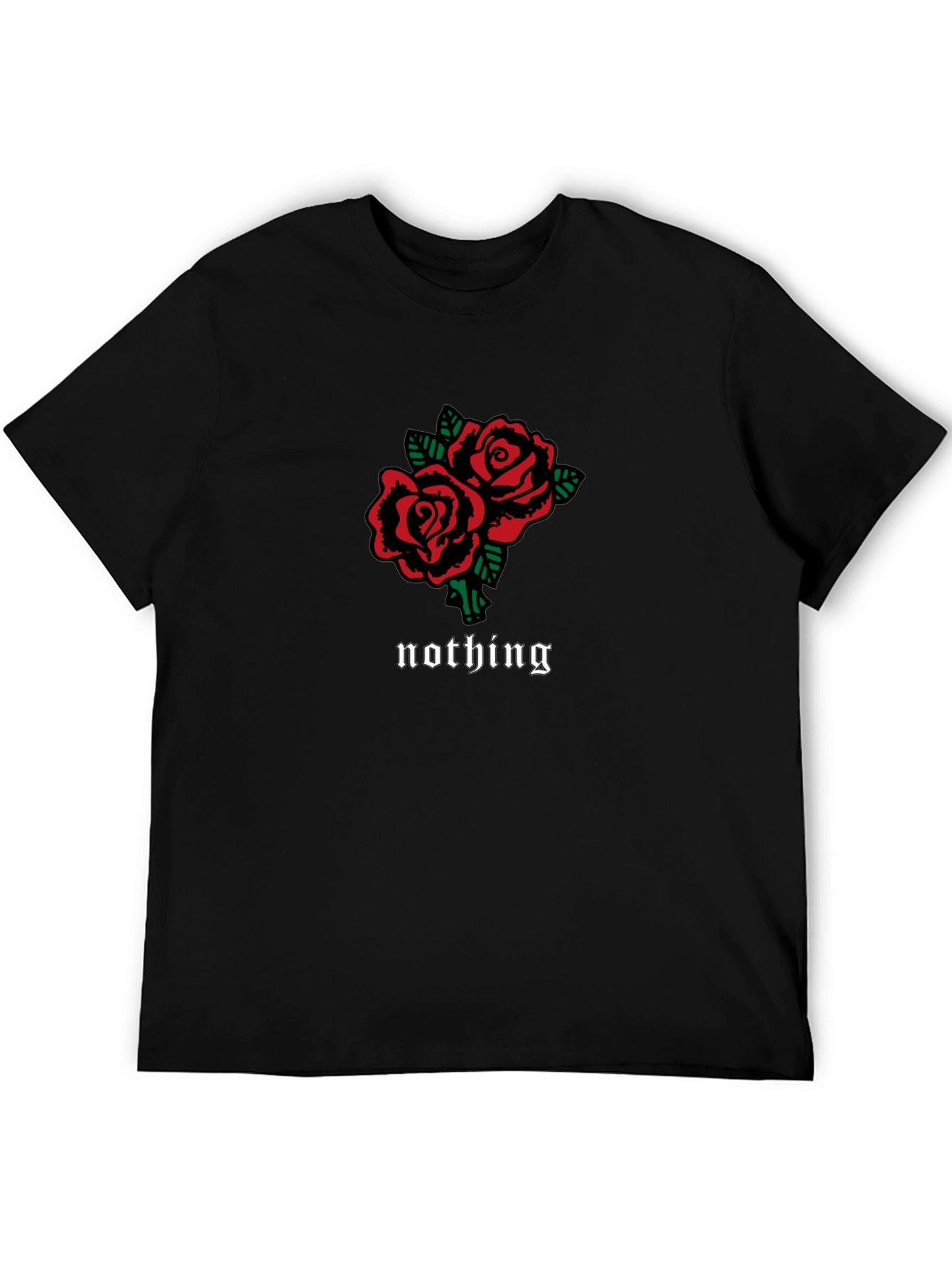 Black T-Shirt with Roses and Nothing Design