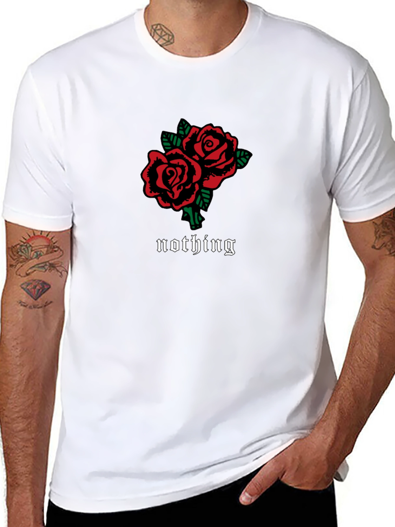 Black T-Shirt with Roses and Nothing Design