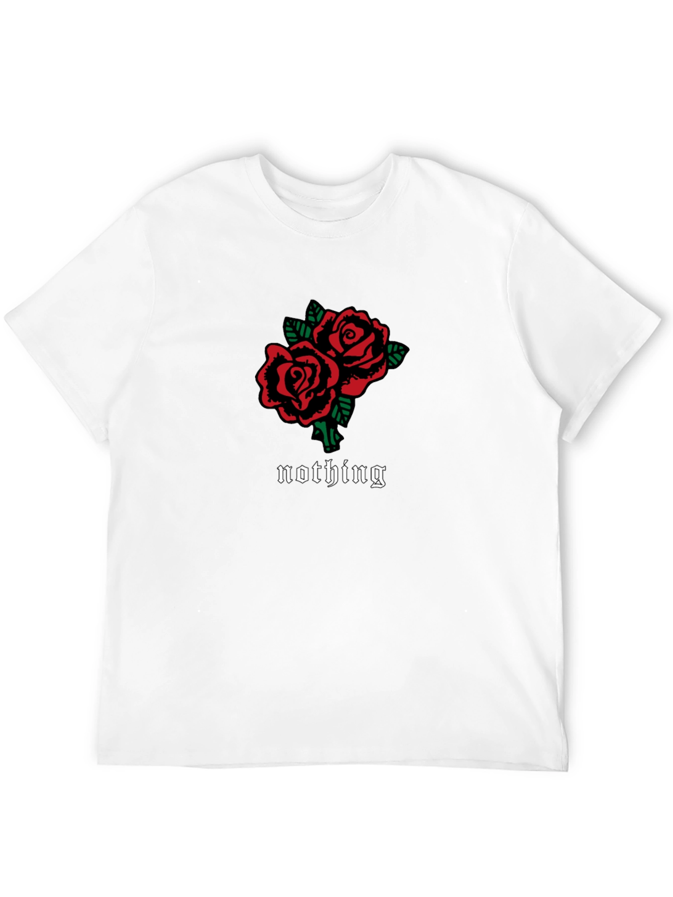 Black T-Shirt with Roses and Nothing Design