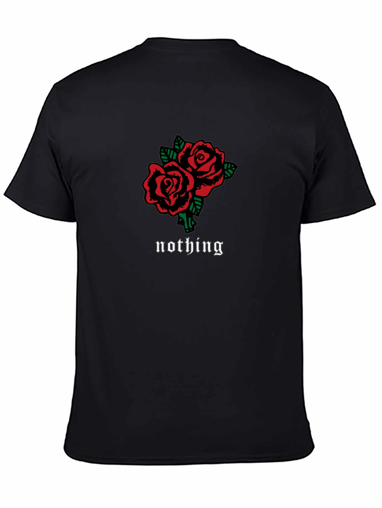 Black T-Shirt with Roses and Nothing Design