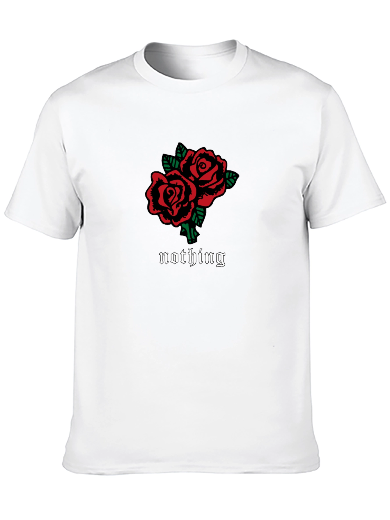 Black T-Shirt with Roses and Nothing Design