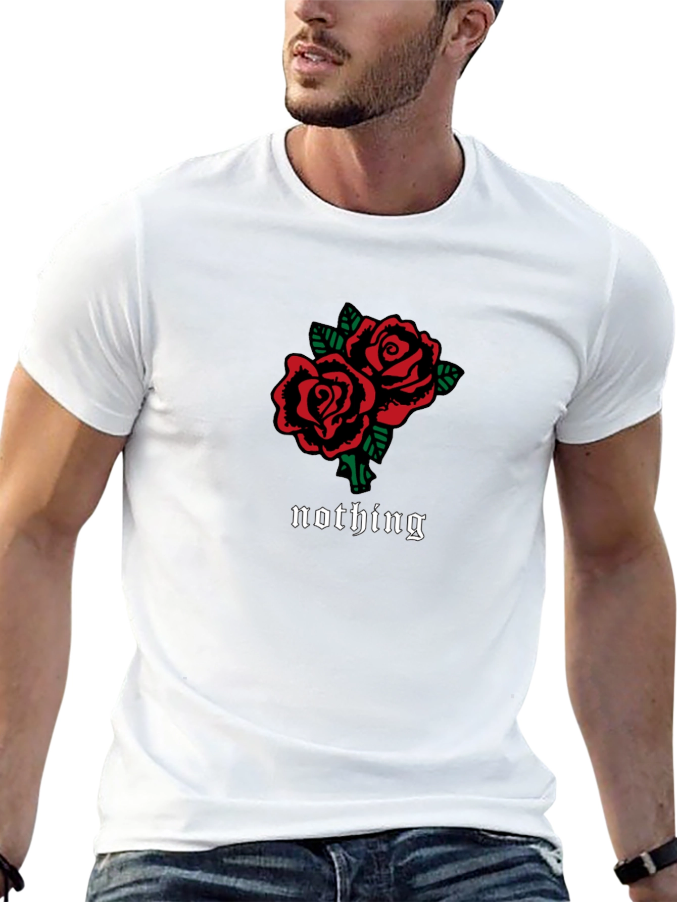 Black T-Shirt with Roses and Nothing Design