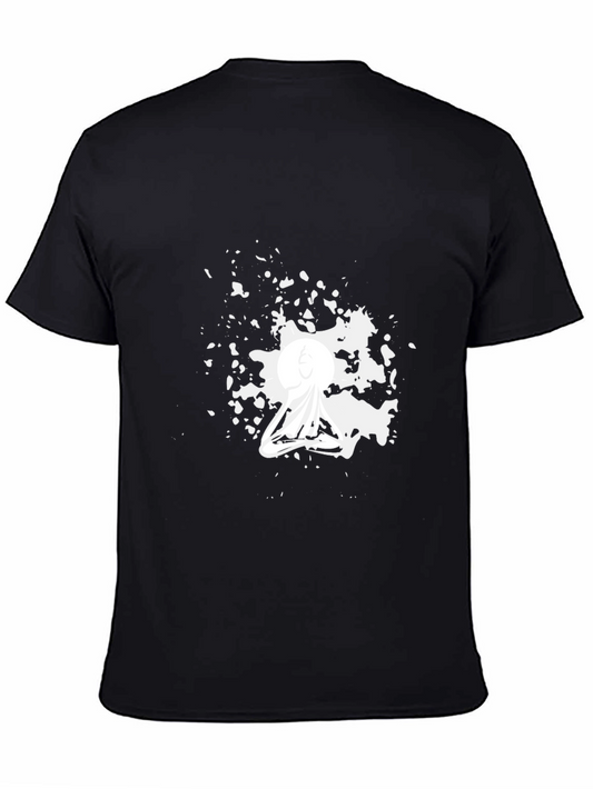 Abstract White Print Black T-Shirt