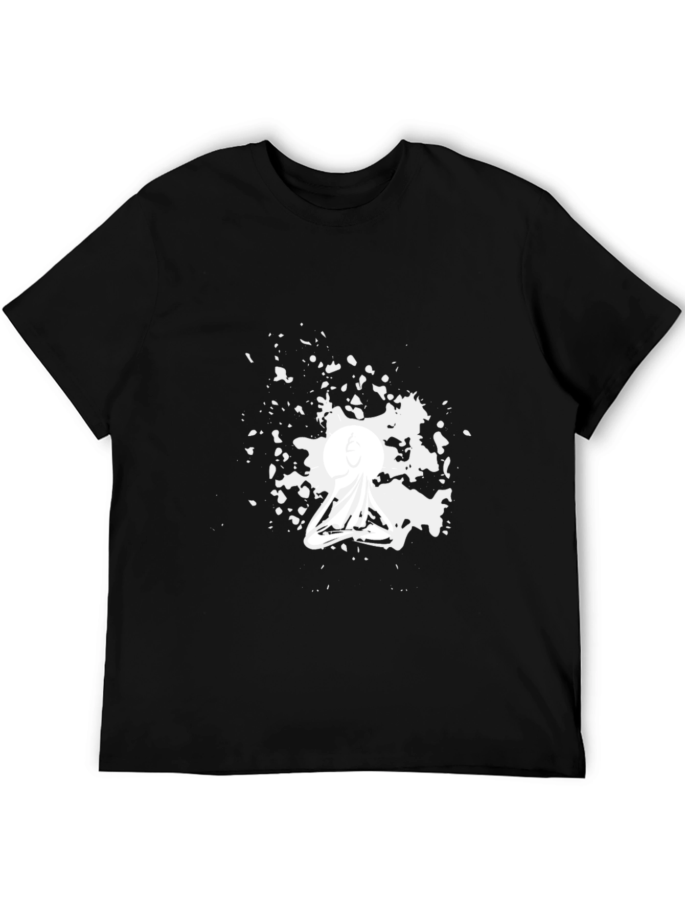 Abstract White Print Black T-Shirt