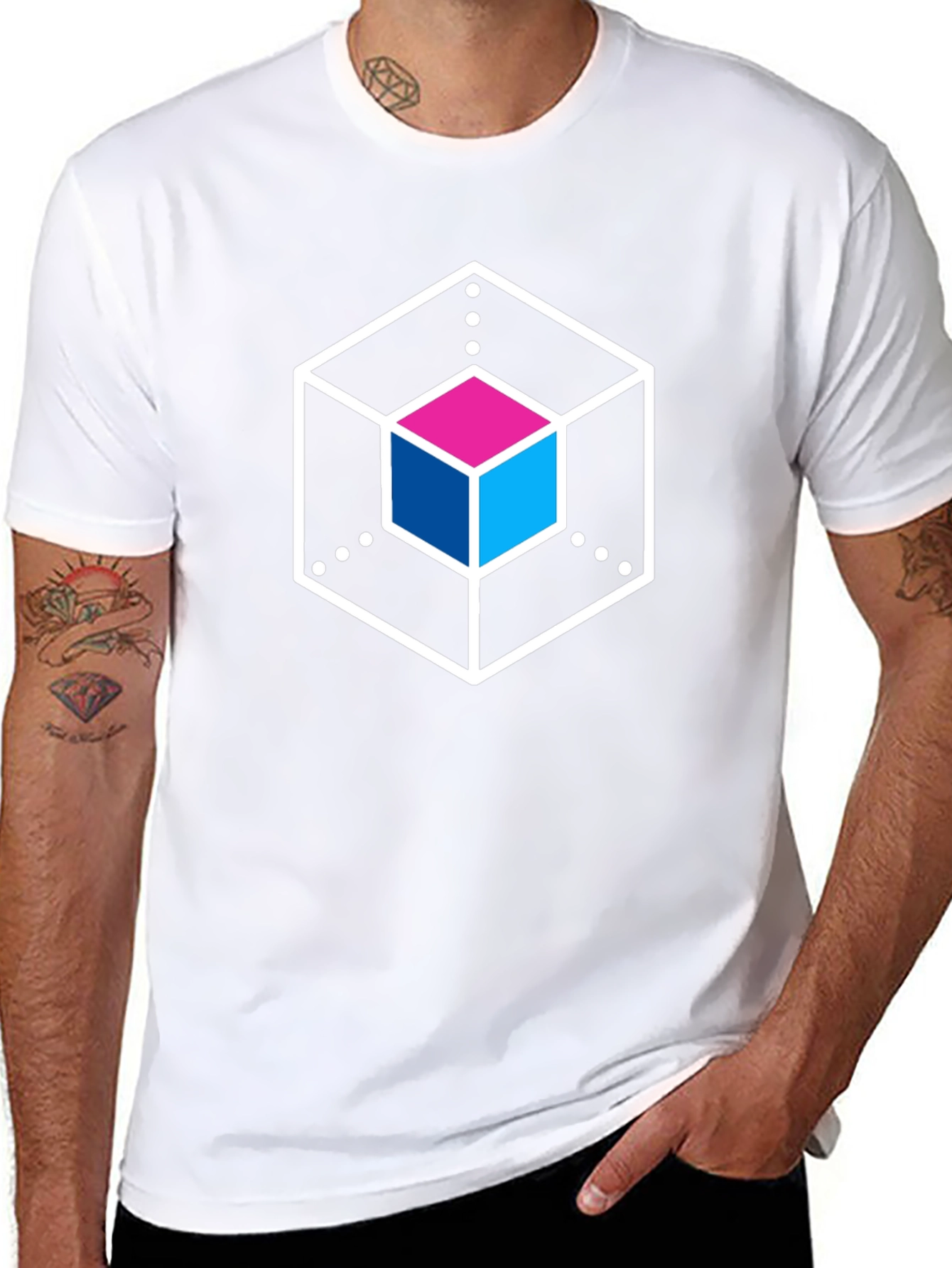 Abstract Cube Graphic Tee - Stylish Black T-Shirt