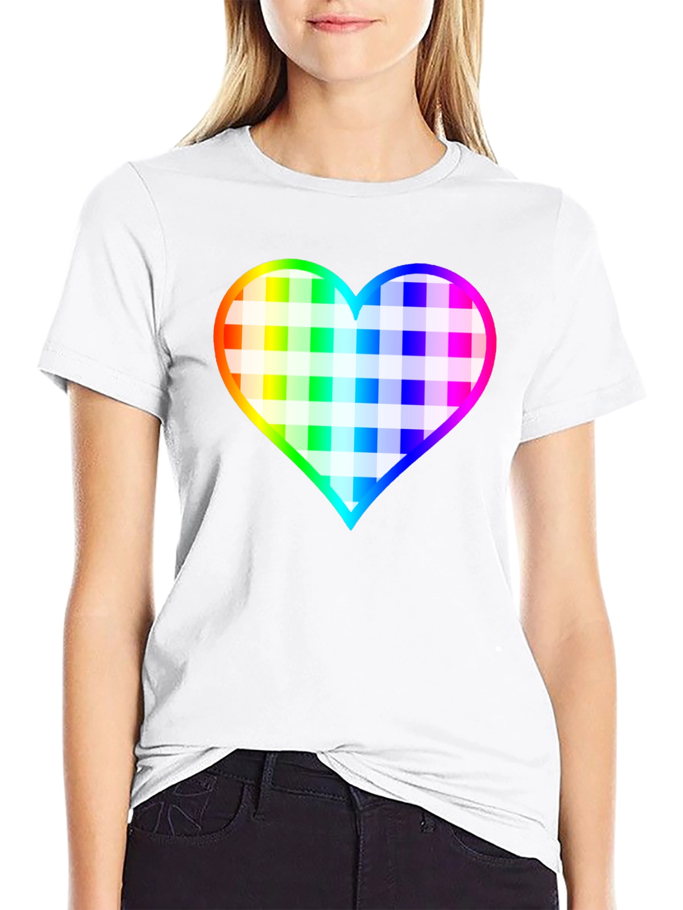 Rainbow Heart Plaid T-Shirt