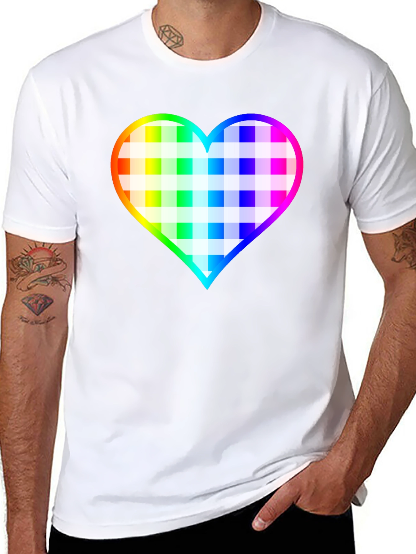 Rainbow Heart Plaid T-Shirt