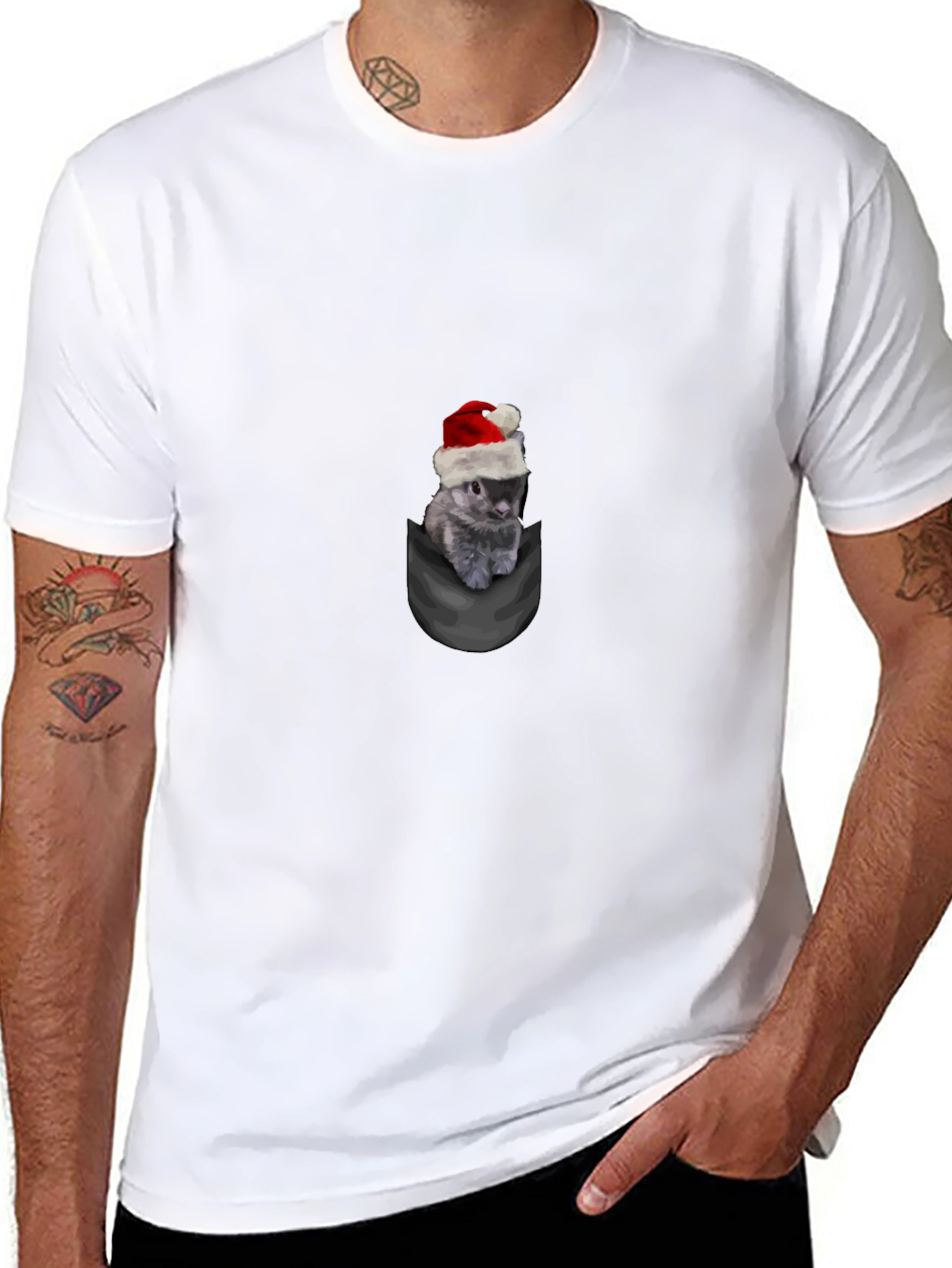 Festive Pocket Bunny T-Shirt - Holiday Cheer!