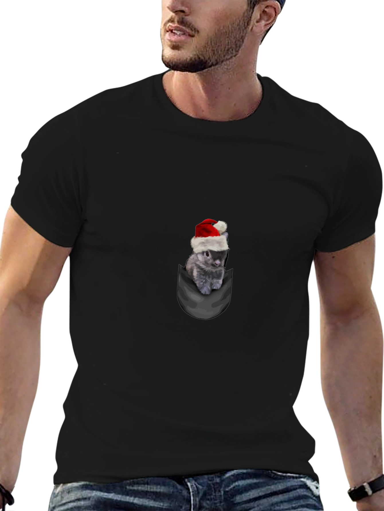 Festive Pocket Bunny T-Shirt - Holiday Cheer!