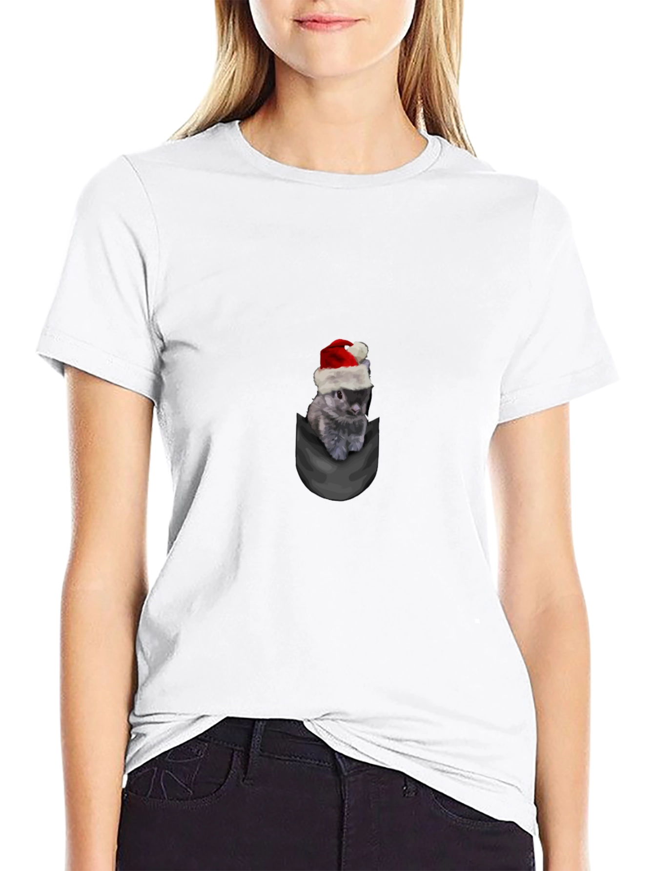 Festive Pocket Bunny T-Shirt - Holiday Cheer!