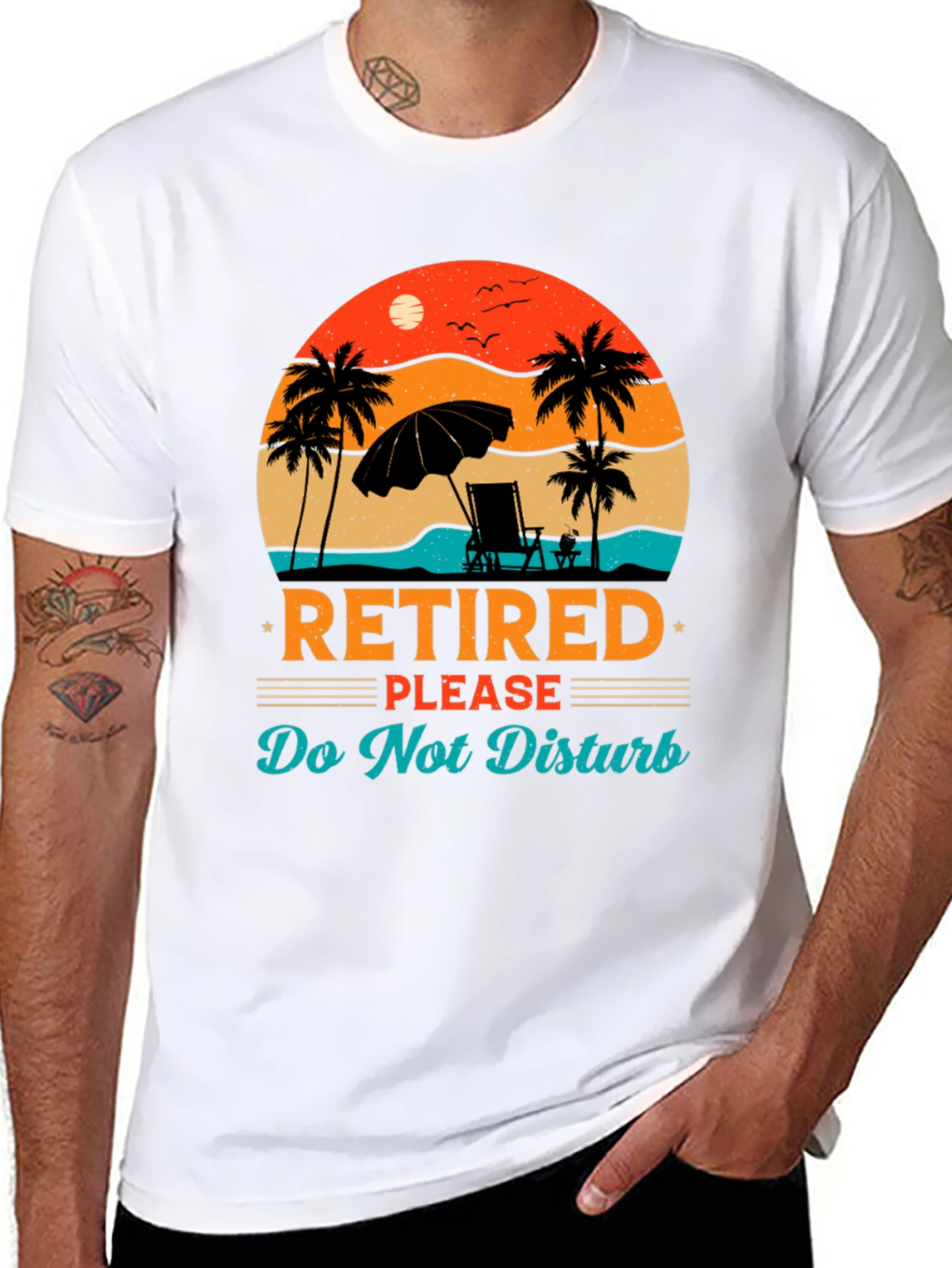 Retired Beach Scene Graphic T-Shirt