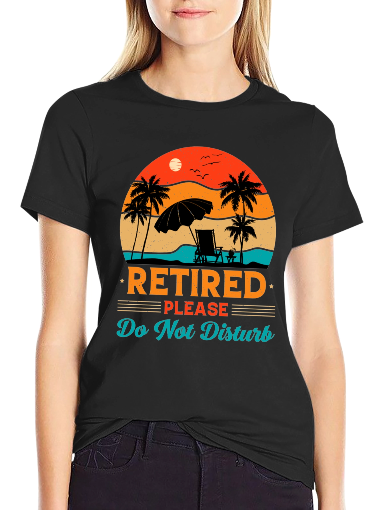Retired Beach Scene Graphic T-Shirt