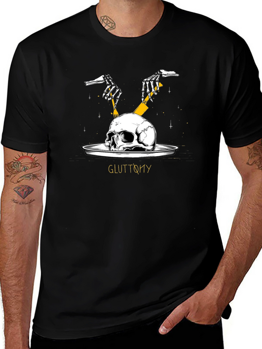 Gluttony Skull Graphic Tee - Dark Humor Shirt