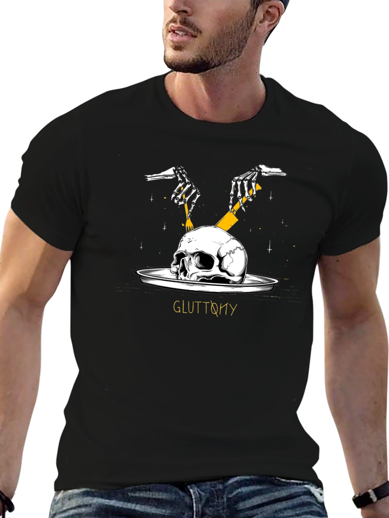 Gluttony Skull Graphic Tee - Dark Humor Shirt