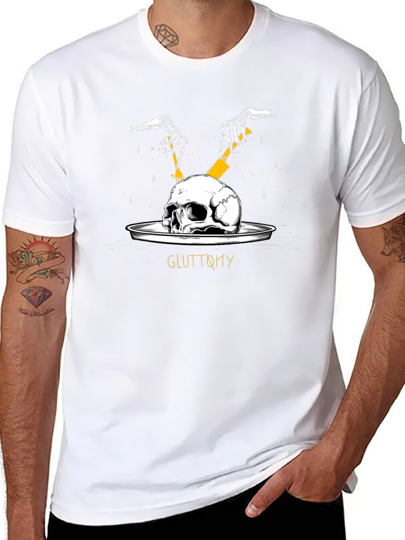 Gluttony Skull Graphic Tee - Dark Humor Shirt