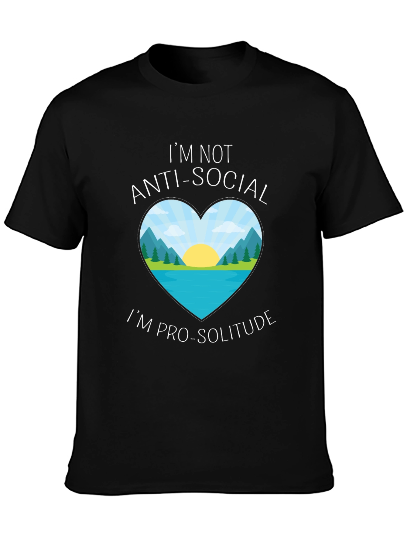 Anti-Social Pro-Solitude Heart Graphic Black T-Shirt