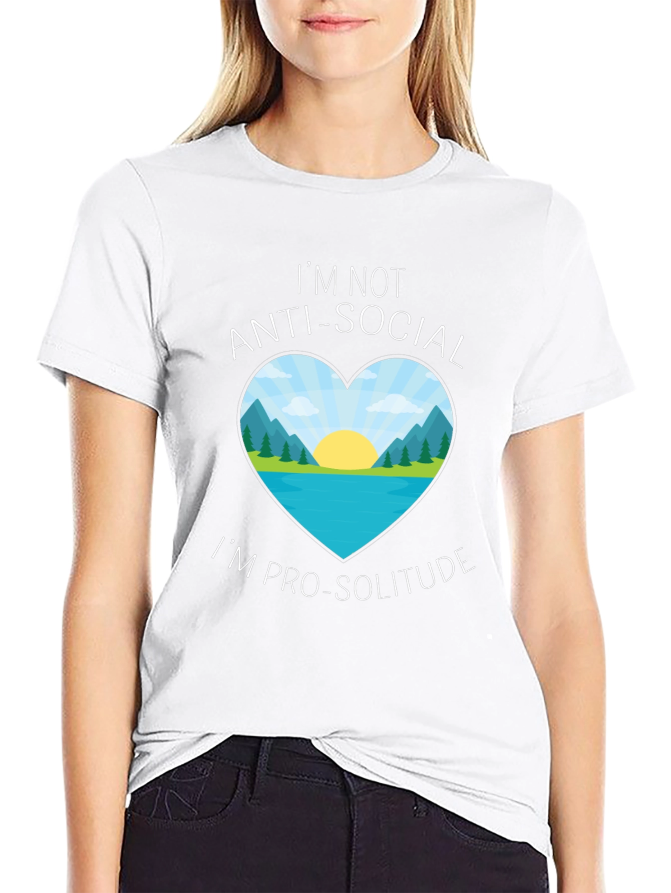 Anti-Social Pro-Solitude Heart Graphic Black T-Shirt