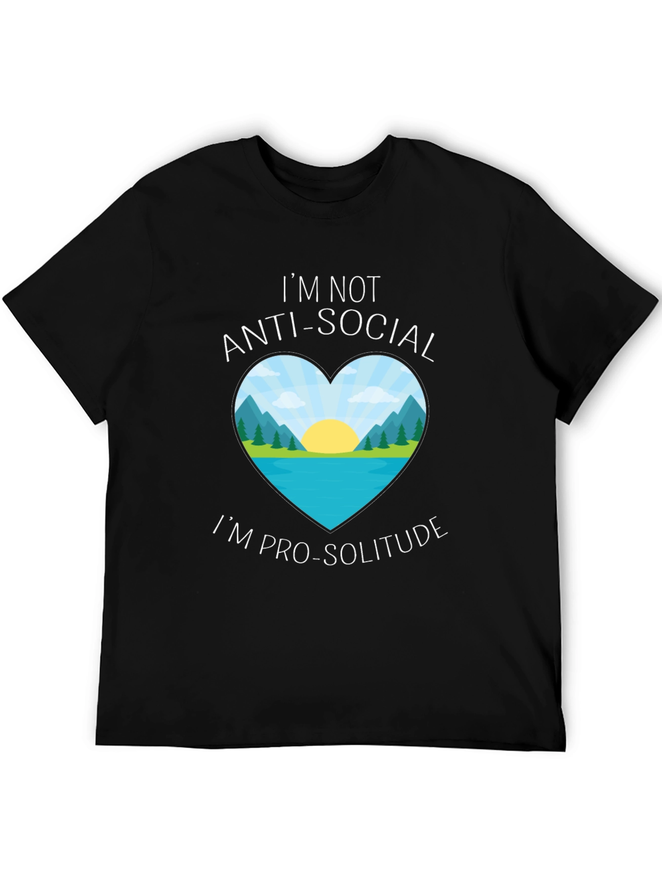 Anti-Social Pro-Solitude Heart Graphic Black T-Shirt