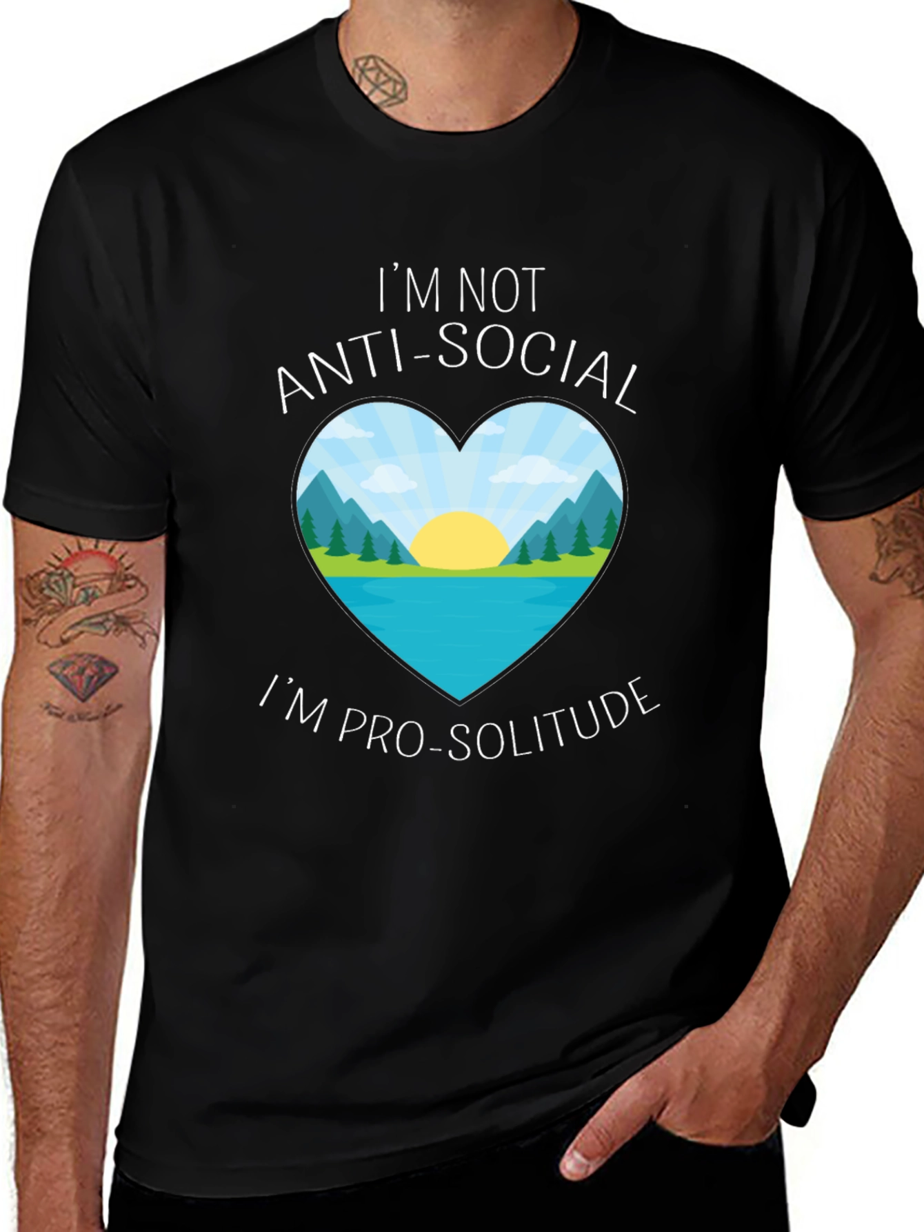 Anti-Social Pro-Solitude Heart Graphic Black T-Shirt
