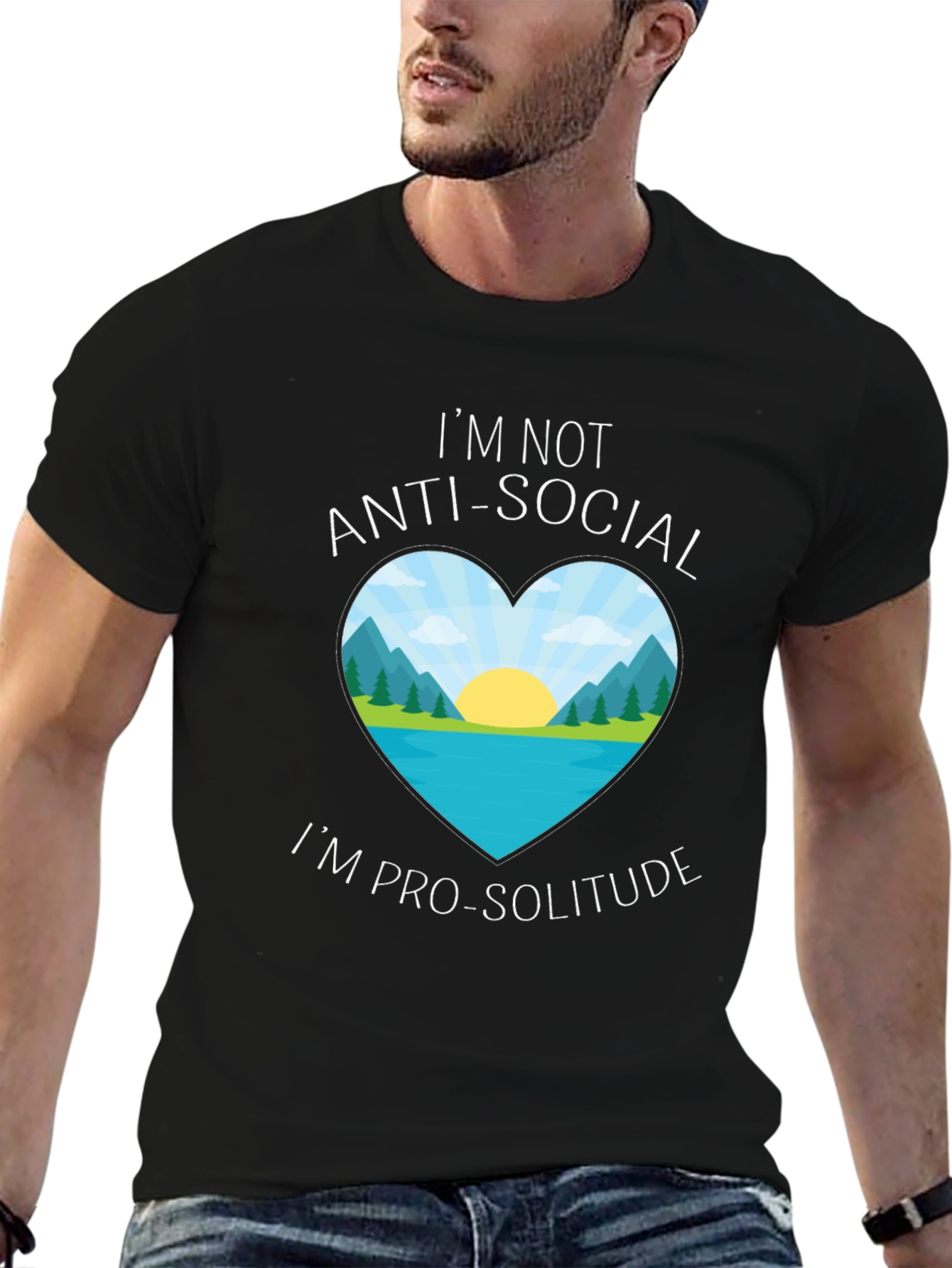 Anti-Social Pro-Solitude Heart Graphic Black T-Shirt