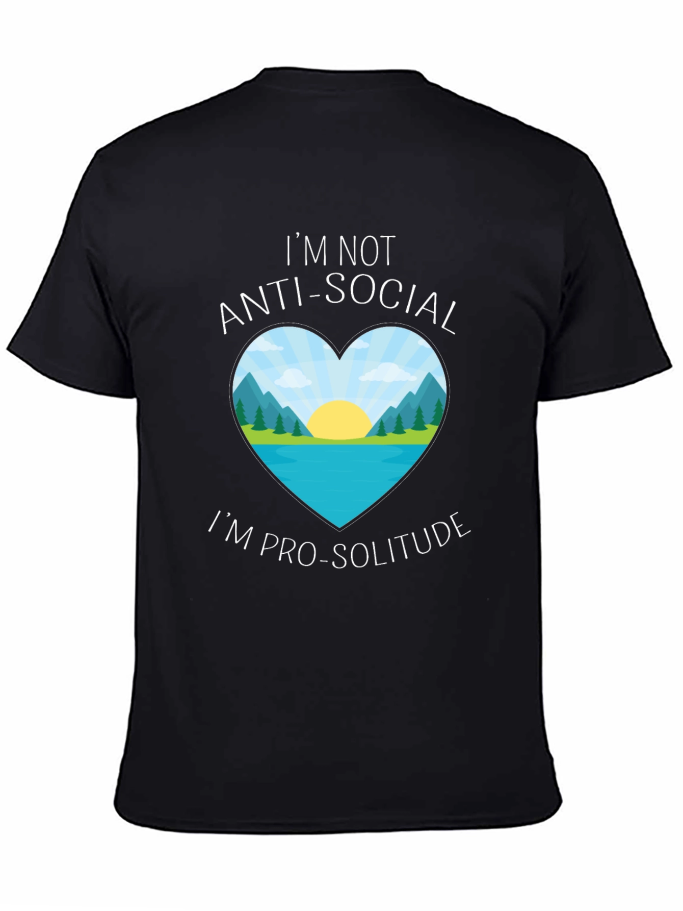 Anti-Social Pro-Solitude Heart Graphic Black T-Shirt